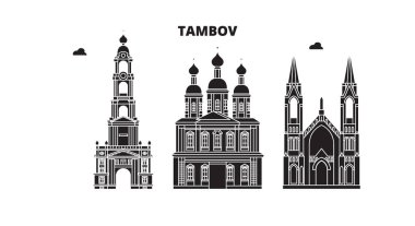 Rusya, Tambov. Şehir manzarası: mimari, binalar, caddeler, siluet, peyzaj, panorama. Düz çizgi, illüstrasyon vektör. Rusya, Tambov anahat tasarım.