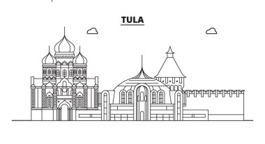 Russia, Tula. City skyline: architecture, buildings, streets, silhouette, landscape, panorama, landmarks. Editable strokes. Flat design, line vector illustration concept. Isolated icons clipart