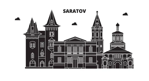 Rusia, Saratov. Ciudad skyline: arquitectura, edificios, calles, silueta, paisaje, panorama. Línea plana, ilustración vectorial. Rusia, diseño del esquema de Saratov . — Vector de stock