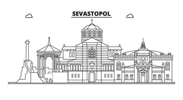 Rusya, Sevastopol. Şehir manzarası: mimari, binalar, sokaklar, siluet, peyzaj, panorama, yerler. Düzenlenebilir vuruş. Düz tasarım, çizgi vektör illüstrasyon kavramı. İzole simgeler — Stok Vektör