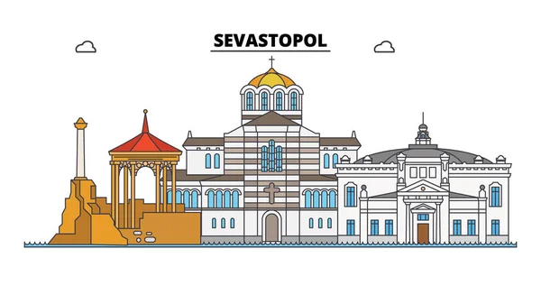 Sebastopoli. skyline della città: architettura, edifici, strade, silhouette, paesaggio, panorama. Linea piatta, illustrazione vettoriale . — Vettoriale Stock