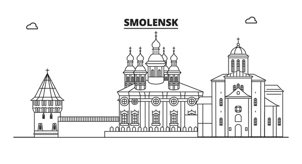 Rusya, Smolensk. Şehir manzarası: mimari, binalar, sokaklar, siluet, peyzaj, panorama, yerler. Düzenlenebilir vuruş. Düz tasarım, çizgi vektör illüstrasyon kavramı. İzole simgeler — Stok Vektör