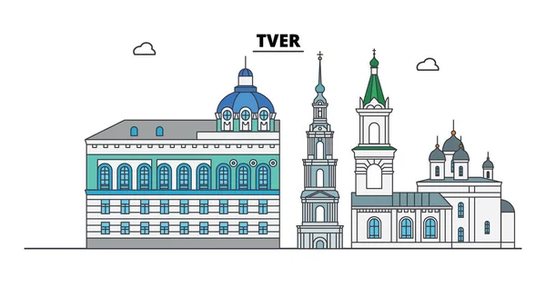 Rosja, Twer. Miasto: architektura, budynki, ulice, sylwetka, krajobraz, panorama. Płaska linia, ilustracja wektorowa. Rosja, Twerze konspektu projektu. — Wektor stockowy