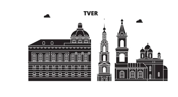 Russia, Tver. skyline della città: architettura, edifici, strade, silhouette, paesaggio, panorama. Linea piatta, illustrazione vettoriale. Russia, Tver disegno di contorno . — Vettoriale Stock