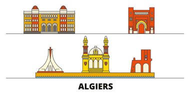Algiers düz yerlerinden illüstrasyon vektör. Algiers satır şehir ünlü seyahat yerler, manzarası, tasarım ile. 