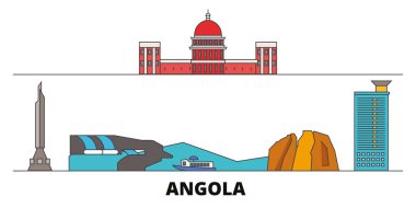Angola düz yerlerinden illüstrasyon vektör. Angola satır şehir ünlü seyahat yerler, manzarası, tasarım ile. 