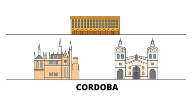 Arjantin, Cordoba simge vektör çizim düz. Arjantin, Cordoba satır şehir ünlü seyahat yerler, manzarası, tasarım ile. 