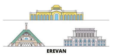 Ermenistan, Erevan düz yerlerinden illüstrasyon vektör. Ermenistan, Erevan satır şehir ünlü seyahat yerler, manzarası, tasarım ile. 