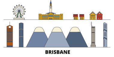 Avustralya, Brisbane simge vektör çizim düz. Avustralya, Brisbane satır şehir ünlü seyahat yerler, manzarası, tasarım ile. 