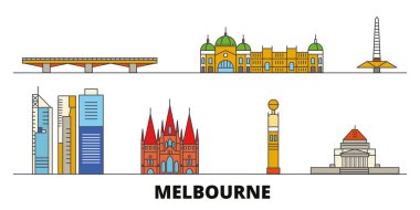 Avustralya, Melbourne simge vektör çizim düz. Avustralya, Melbourne satır şehir ünlü seyahat yerler, manzarası, tasarım ile. 