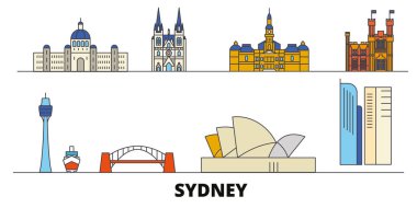 Avustralya, Sydney simge vektör çizim düz. Avustralya, Sydney satır şehir ünlü seyahat yerler, manzarası, tasarım ile. 