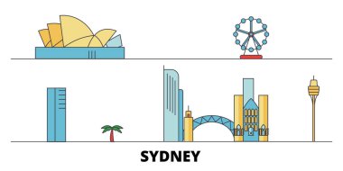 Avustralya, Sydney şehir düz yerlerinden illüstrasyon vektör. Avustralya, Sydney şehir hattı şehir ünlü seyahat yerler, manzarası, tasarım ile. 
