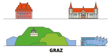 Avusturya, Graz simge vektör çizim düz. Avusturya, Graz satır şehir ünlü seyahat yerler, manzarası, tasarım ile. 