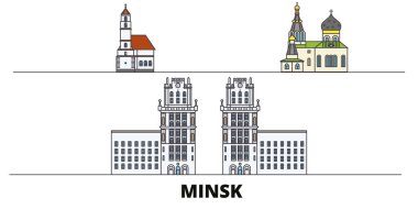 Belarus, Minsk simge vektör çizim düz. Belarus, Minsk satır şehir ünlü seyahat yerler, manzarası, tasarım ile. 