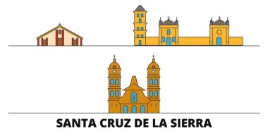 Bolivya, Santa Cruz De La Sierra simge vektör çizim düz. Bolivya, Santa Cruz De La Sierra satır şehir ünlü seyahat yerler, manzarası, tasarım ile. 