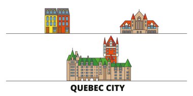 Kanada, Quebec City simge vektör çizim düz. Kanada, Quebec City hattı şehir ünlü seyahat yerler, manzarası, tasarım ile. 