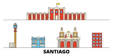 Şili, Santiago simge vektör çizim düz. Şili, Santiago satır şehir ünlü seyahat yerler, manzarası, tasarım ile. 