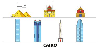 Mısır, Cairo simge vektör çizim düz. Mısır, Cairo satır şehir ünlü seyahat yerler, manzarası, tasarım ile. 