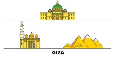 Mısır, Giza simge vektör çizim düz. Mısır, Giza satır şehir ünlü seyahat yerler, manzarası, tasarım ile. 