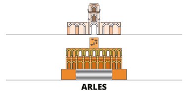 Fransa, Arles simge vektör çizim düz. Fransa, Arles satır şehir ünlü seyahat yerler, manzarası, tasarım ile. 
