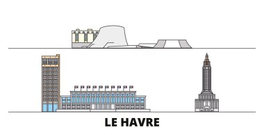 Fransa, Le Havre düz yerlerinden illüstrasyon vektör. Fransa, Le Havre satır şehir ünlü seyahat yerler, manzarası, tasarım ile. 