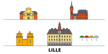 Fransa, Lille simge vektör çizim düz. Fransa, Lille satır şehir ünlü seyahat yerler, manzarası, tasarım ile. 