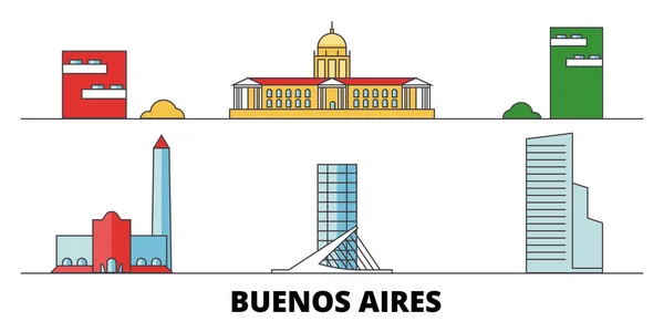 Argentina, Ciudad de Buenos Aires ilustración vectorial de hitos planos. Argentina, Ciudad de Buenos Aires ciudad con famosos lugares de interés turístico, skyline, diseño . — Vector de stock