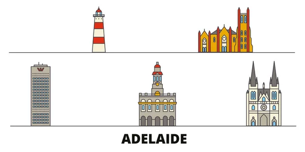 Australia, Adelaida plana monumentos vector ilustración. Australia, Adelaida ciudad línea con lugares de interés turístico famosos, horizonte, diseño . — Archivo Imágenes Vectoriales