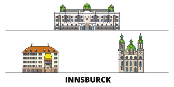 Austria, Innsburck flat landmarks vector illustration. Austria, ciudad de la línea de Innsburck con lugares de interés turístico famosos, horizonte, diseño . — Vector de stock
