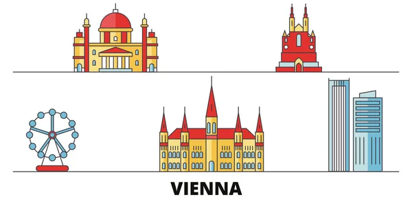 Austria, Vienna City flat landmarks vector illustration. Austria, Viena Ciudad con lugares de interés turístico famosos, horizonte, diseño . — Vector de stock