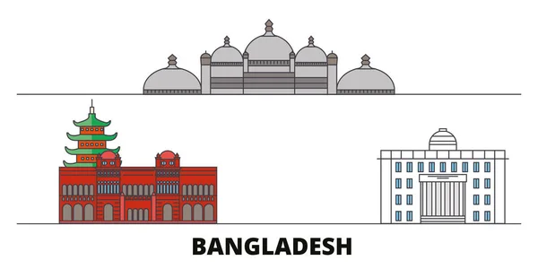Bangladesh, Chittagong plana monumentos vector ilustración. Bangladesh, ciudad de la línea de Chittagong con lugares de interés turístico famosos, horizonte, diseño . — Vector de stock