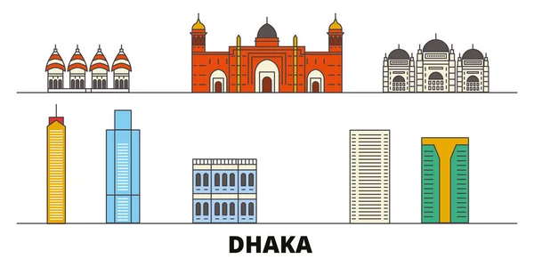 Bangladesh, ilustración vectorial de puntos de referencia planos de Dhaka. Bangladesh, ciudad de la línea de Dhaka con lugares de interés turístico famosos, horizonte, diseño . — Vector de stock