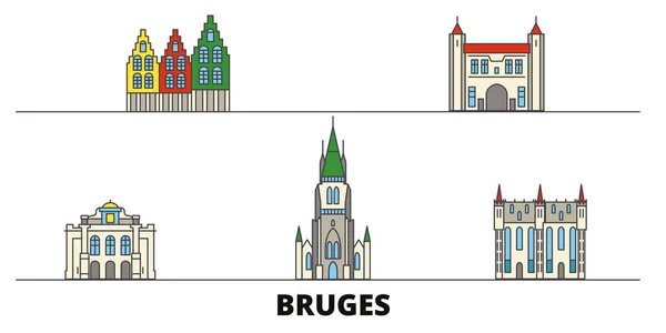 Bélgica, Brujas plana hito vector ilustración. Bélgica, Brujas línea de la ciudad con lugares de interés turístico famosos, horizonte, diseño . — Vector de stock