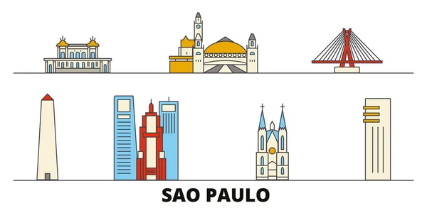 Brasile, San Paolo pianeggiante punti di riferimento vettoriale illustrazione. Brasile, San Paolo città linea con famosi luoghi di viaggio, skyline, design . — Vettoriale Stock
