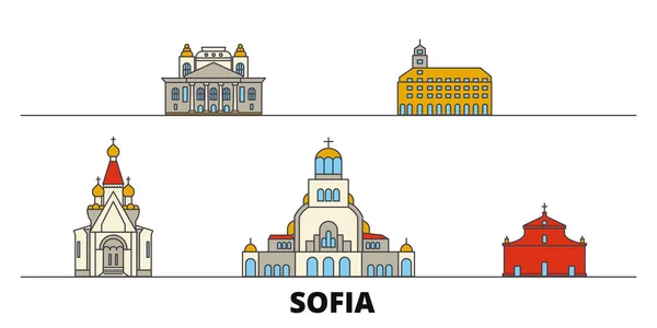 Bulgária, Sofia plana referências ilustração vetorial. Bulgária, Sofia linha da cidade com vistas famosas do curso, horizonte, projeto . — Vetor de Stock