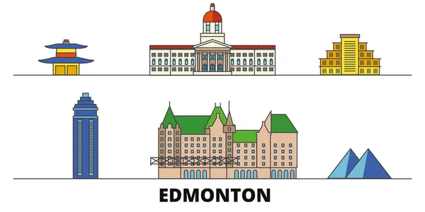 Canada, Edmonton flat landmarks vector illustration. Canadá, Edmonton line city con lugares de interés turístico famosos, horizonte, diseño . — Vector de stock