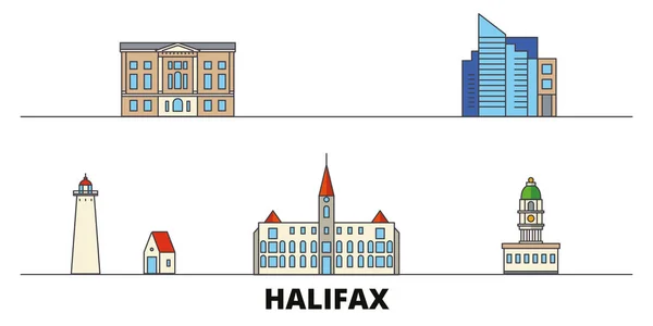 Canada, Halifax flat landmarks vector illustration. Canadá, ciudad de línea de Halifax con lugares de interés turístico famosos, horizonte, diseño . — Vector de stock