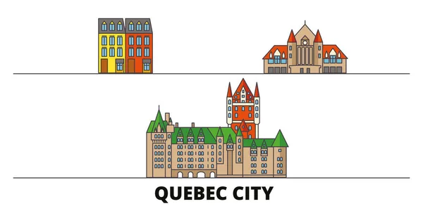 Canada, Quebec City flat landmarks vector illustration. Canadá, Quebec ciudad línea de la ciudad con lugares de interés turístico famosos, horizonte, diseño . — Vector de stock