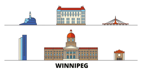 Canada, Winnipeg flat landmarks vector illustration. Canadá, Winnipeg ciudad línea con lugares de interés turístico famosos, horizonte, diseño . — Vector de stock