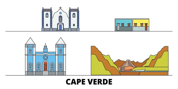 Ilustración vectorial de hitos planos de Cabo Verde. Ciudad línea de Cabo Verde con lugares de interés turístico famosos, horizonte, diseño . — Vector de stock