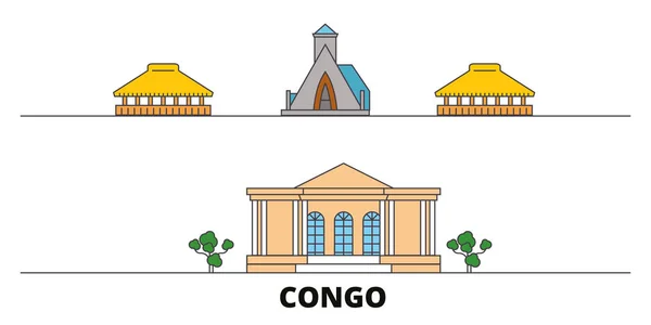 Congo hito plano vector ilustración. Congo línea de la ciudad con lugares de interés turístico famosos, horizonte, diseño . — Vector de stock