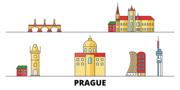 Δημοκρατία της Τσεχίας, Πράγα επίπεδη εικονογράφηση διάνυσμα ορόσημα. Τσεχία, Πράγα πόλη γραμμή με διάσημα ταξίδια αξιοθέατα, στον ορίζοντα, σχεδιασμός. — Διανυσματικό Αρχείο