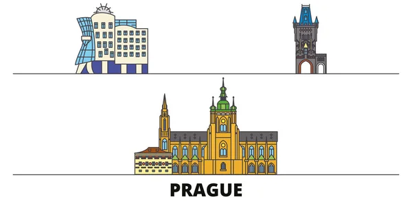 República Checa, Praga ciudad plana monumentos vector ilustración. República Checa, Praga ciudad línea de la ciudad con lugares de interés turístico famosos, horizonte, diseño . — Vector de stock