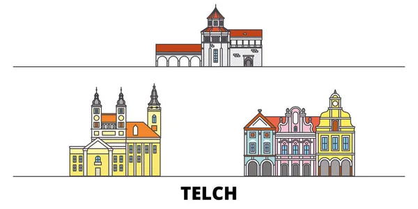 República Checa, ilustración vectorial de puntos de referencia planos Telc. República Checa, Telc line city con lugares de interés turístico famosos, horizonte, diseño . — Vector de stock