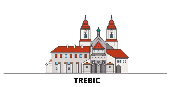 捷克共和国, 特雷比奇平面地标向量例证。捷克共和国, 特雷比奇线城市与著名的旅游景点, 天际线, 设计. — 图库矢量图片