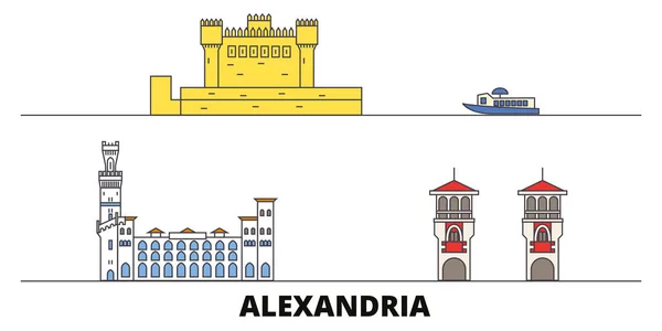 Egito, Alexandria marco plano ilustração vetorial. Egito, Alexandria linha da cidade com pontos turísticos de viagens famosas, horizonte, design . — Vetor de Stock
