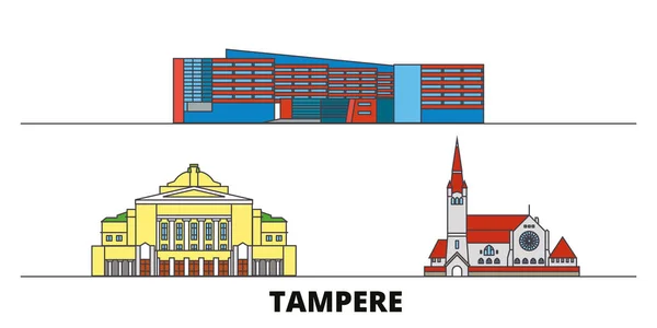 Finlandia, Tampere plana hito vector ilustración. Finlandia, Tampere line city con lugares de interés turístico famosos, horizonte, diseño . — Vector de stock