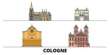 Almanya, Köln simge vektör çizim düz. Almanya, Köln satır şehir ünlü seyahat yerler, manzarası, tasarım ile. 