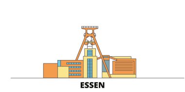 Almanya, Essen, Zollverein kömür benim endüstriyel karmaşık düz yerlerinden illüstrasyon vektör. Almanya, Essen, Zollverein kömür benim endüstriyel karmaşık şehir ünlü seyahat yerler, manzarası, tasarım ile satır