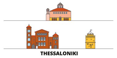 Yunanistan, Thessaloniki simge vektör çizim düz. Yunanistan, Thessaloniki satır şehir ünlü seyahat yerler, manzarası, tasarım ile. 